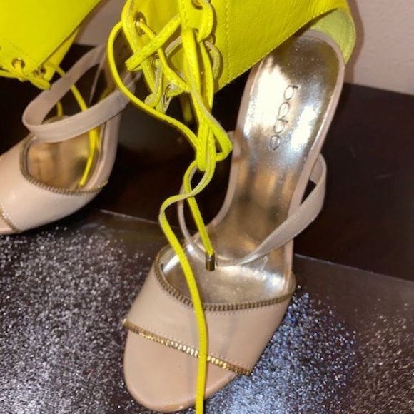 BEBE Leather Zipper Lace-Up Anklet Heels - Picture 3 of 5